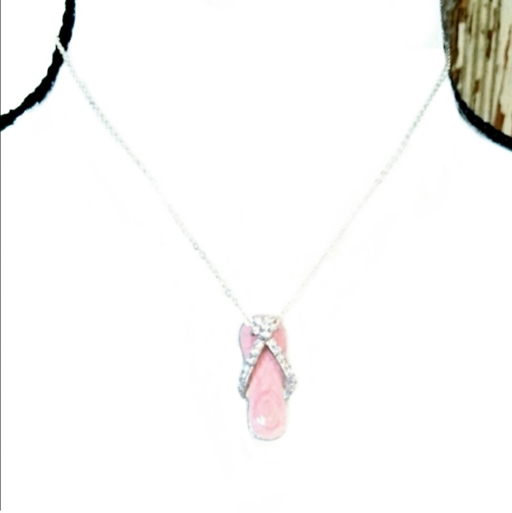 Vintage Avon Enamel Flip Flop CZ Fashion Pink Necklace